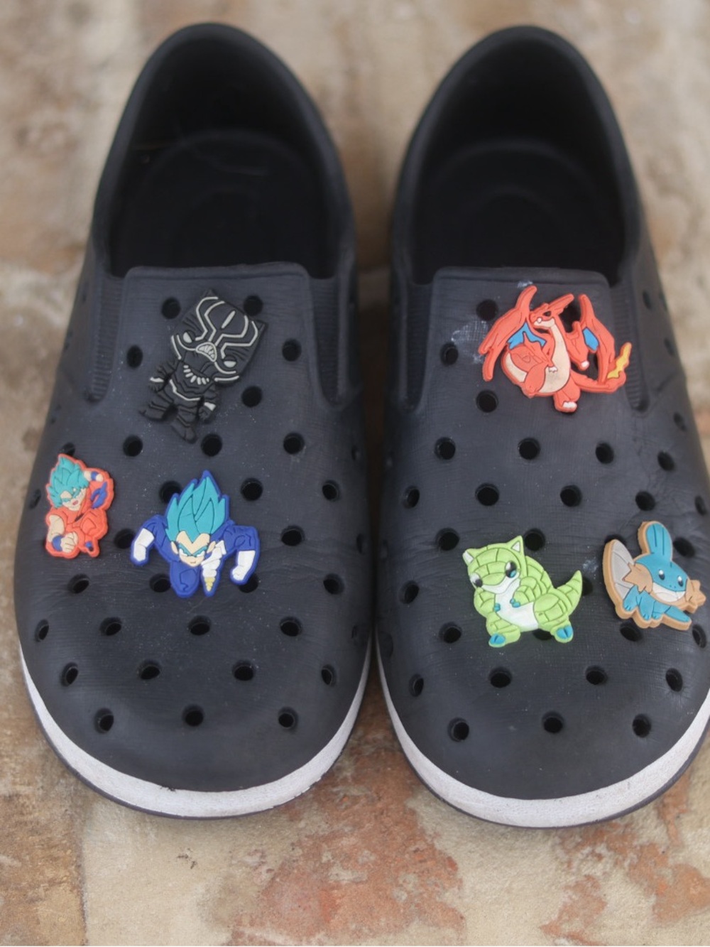 Black Kids Slip-On Ventilated Shoes with Cartoon Charms like Natives